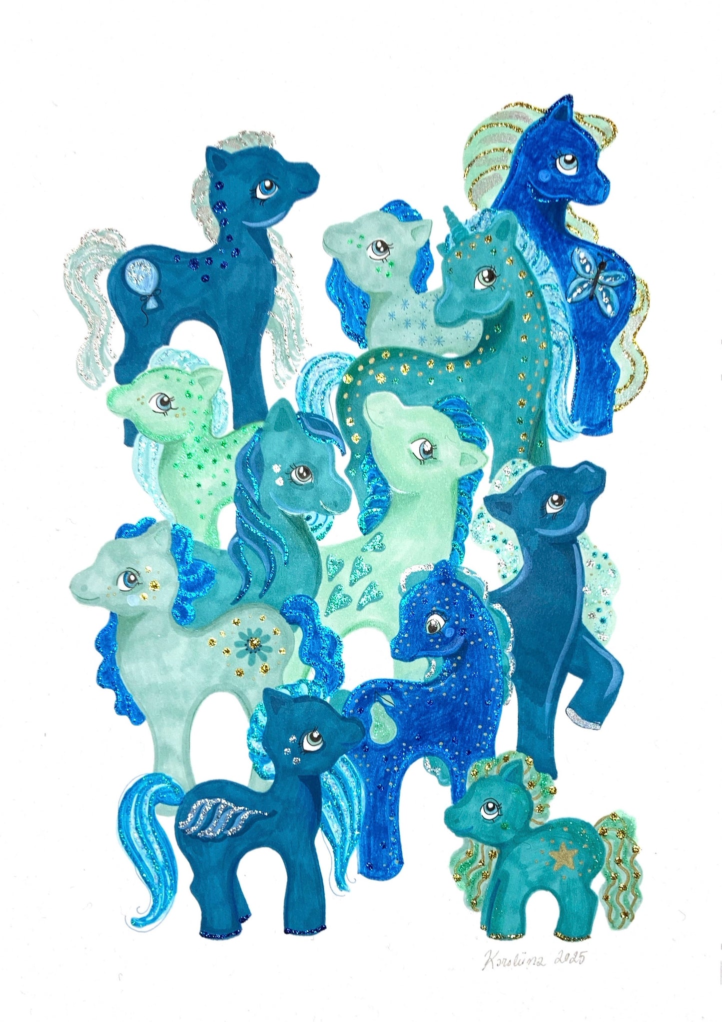 Hues of Turquoise A3 sekatekniikka