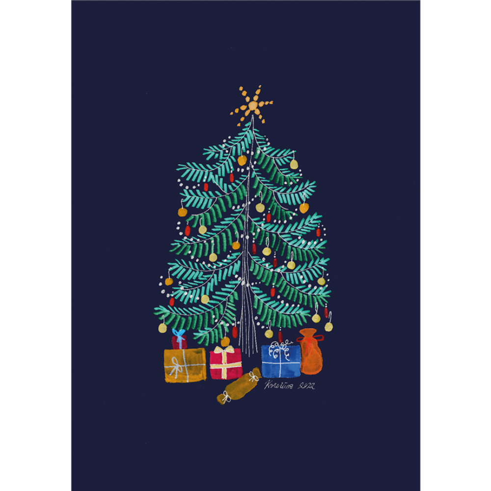 Kuusi ja lahjat -joulukortti - Karoliina Erkinjuntti