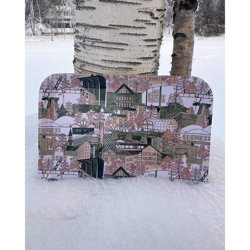 Rovaniemi -tarjotin 20x27cm roosa - Karoliina Erkinjuntti