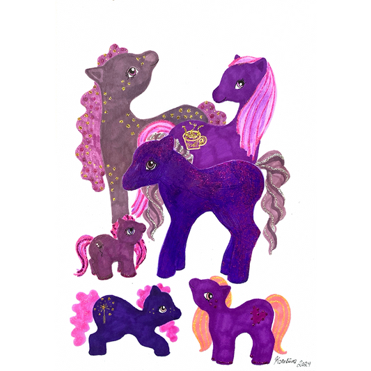 Purple ponies A4 sekatekniikka