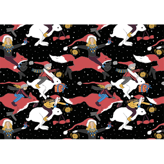 Joulukortti Jäniksen selässä