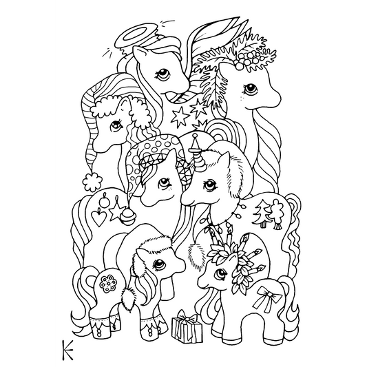 Tonttuponit -värityskuva